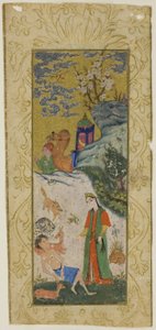 Layla bezoekt Majnun in de Woestijn, pagina uit een kopie van de Khamsa van Nizami door Islamic School