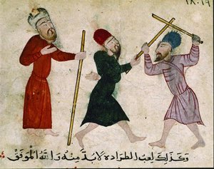 Mannen in Duel, uit Oud Caïro (Fostat), 910-1171 door Islamic School