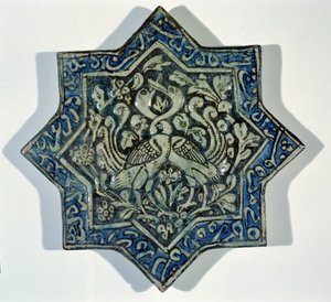 Stervormige tegel met bladgoud in de stijl van Takht-e Solaiman, 13e-14e eeuw