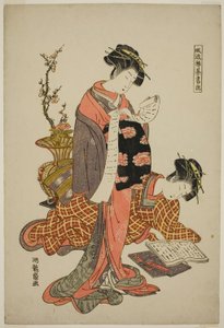 Calligrafie, uit de serie "Modieuze Versies van de Vier Vaardigheden (Furyu kinkishoga)"