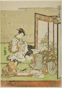 Knippen en Naaien (Tachinui), uit de serie "Verzameling van Modieuze Vaardigheden (Furyu shogei zukushi)" door Isoda Koryusai