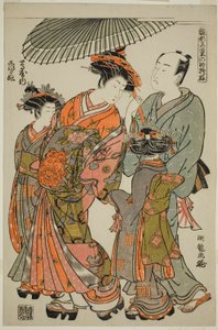 Shioginu van de Tsutaya, uit de serie "Modellen voor Mode: Nieuwe Ontwerpen zo Fris als Jonge Bladeren (Hinagata wakana no hatsu moyo)" door Isoda Koryusai