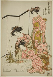 Shirotae van de Okanaya, uit de serie "Modellen voor mode: Nieuwe ontwerpen zo fris als jonge bladeren (Hinagata wakana no hatsu moyo)"