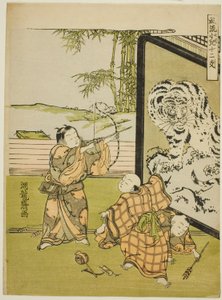 Tijger, uit de serie "Modieuze kinderen met de twaalf tekens van de dierenriem (Furyu kodomo juni shi)" door Isoda Koryusai