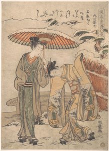 Avondsneeuw in Uchikawa door Isoda Koryusai