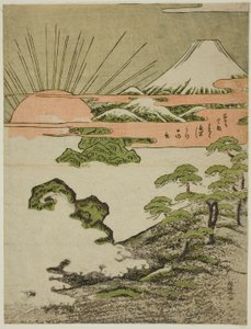 Zicht op de berg Fuji bij zonsopgang op nieuwjaarsdag