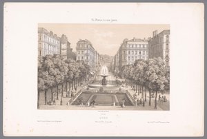 Zicht op de Place en de Rue Impériale te Lyon door Isodore Laurent Deroy