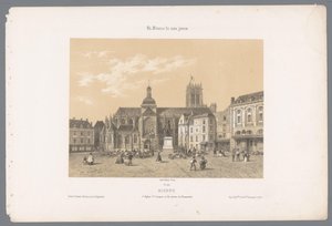 Zicht op de kerk Saint-Jacques en het standbeeld van Duquesne in Dieppe door Isodore Laurent Deroy