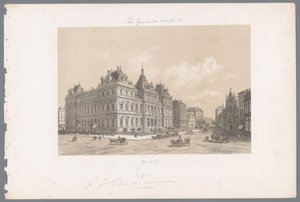 Zicht op het Palais de la Bourse in Lyon door Isodore Laurent Deroy