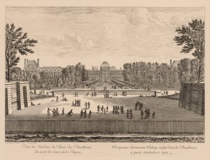Uitzicht op het Paleis en de Tuilerieën tuinen, vanaf de Koninginnenhof door Israël Silvestre