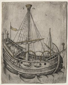 Een Schip Beweegt naar Rechts door Israhel van Meckenem
