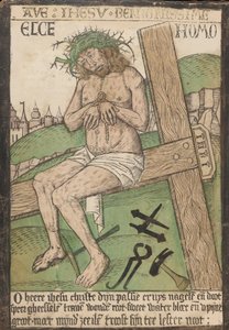 Album met twaalf gravures van De Passie, een houtsnede van Christus als de Man van... door Israhel van Meckenem