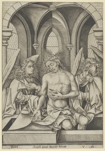 Christus als de Man van Smarten Tussen Twee Engelen, ca. 1500 door Israhel van Meckenem