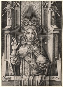 Christus de Verlosser Salvator Mundi, ca. 1490-1500 door Israhel van Meckenem