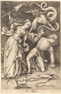 De boze vrouw, c. 1495-1503 door Israhel van Meckenem