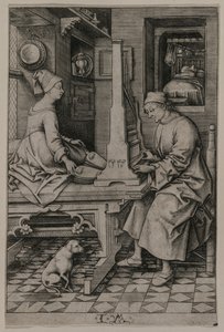De orgelspeler en zijn vrouw, 1495-1503 door Israhel van Meckenem