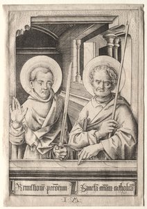 De Twaalf Apostelen: Sint Simon (?) en Sint Matteüs door Israhel van Meckenem