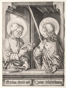 De Twaalf Apostelen bij Gotische Ramen: St. Matthias en St. Judas Thaddaeus door Israhel van Meckenem