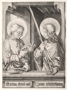 De twaalf apostelen bij gotische ramen: St. Matthias en St. Judas Thaddaeus door Israhel van Meckenem