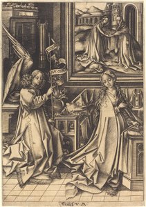 De Aankondiging door Israhel van Meckenem after Hans Holbein the Elder
