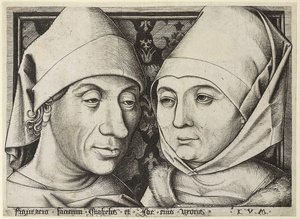 Zelfportret met vrouw Ida, ca. 1490 door Israhel van Meckenem the younger