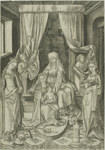 De Madonna met St. Anne, St. Catherine en St. Barbara door Israhel van Meckenem the younger