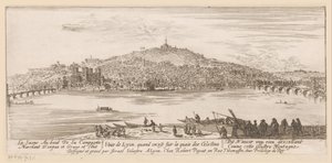 Gezicht op Lyon vanaf de oever bij het celestijnenklooster