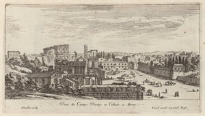 Uitzicht op het Campo Vaccino en het Colosseum in Rome door Israël Silvestre