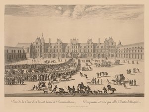 Zicht op de Cour du Cheval-Blanc van Fontainebleau
