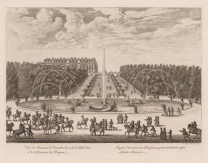 Uitzicht op het Kasteel van Versailles, vanaf de kant van de laan en de Drakenfontein door Israël Silvestre