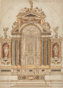 Een Uitgebreid Altaar van Gekleurd Marmer Versierd met Beelden door Italian 17th Century