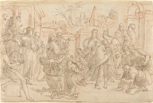 Jozef en zijn broer in Egypte [verso] door Italian 17th Century