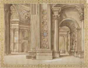Het interieur van de Sint-Pietersbasiliek, Rome door Italian 17th Century