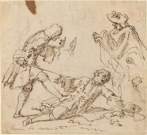 Drie mannen vechten door Italian 17th or 18th Century