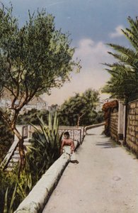 Capri: Via Tragara (kleurenlitho) door Italian Photographer