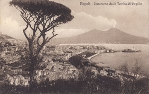 Napels - Napels, Panorama vanaf het Graf van Vergilius (z/w foto) door Italian Photographer