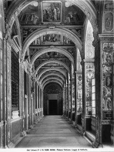 De Loggia van Raphael, Vaticaanpaleis, Vaticaanstad (zw/w foto)