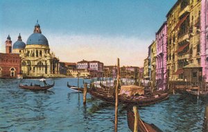 Venetië/Venetië: Canal Grande met de Salute kerk en de Markus Pont (gekleurde foto) door Italian Photographer