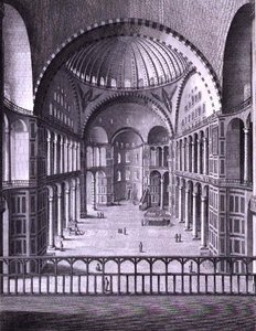 Een uitzicht van de binnenkant van de Moskee van Santa Sophia in Constantinopel genomen in 1786, gegraveerd door Domenico Pronti 1788 (gravure)