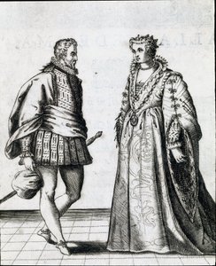Een paar van de Italiaanse adel. Gravure uit Il ballarino (of Il ballerino) over de dans van de dansmeester Fabritio Caroso (1527/1535-1605/1620) door Italian School