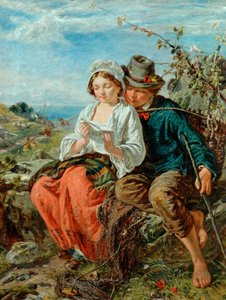 Een vissersjongen en een meisje lezend, 1850-79