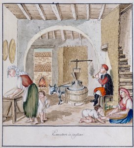 Een rustiek interieur in Cagliari, print ms. 258, Luzzetti Collectie door Italian School