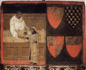Een belastinginner en een belastingbetaler, Biccherna (omslag van het boekhoudregister van de stad Siena) uit 1340. Nationaal Archief - Museo delle Tavolette de Bicherna, Siena. door Italian School