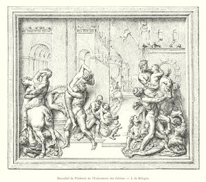 Bas-reliëf van het Voetstuk van de Ontvoering van de Sabijnse Vrouwen, J. de Bologne (gravure)