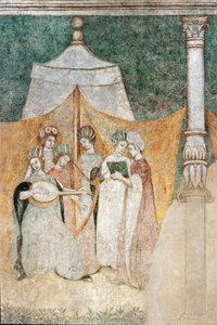Bicocca degli Arcimboldi: 15e-eeuwse fresco, detail van vrouwen die muziek maken