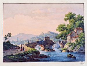Brug over een rivier, Italiaans landschap