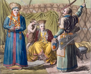 Buryat familie in een interieur, uit Costume dei... door Giulio Ferrario, c.1820s-30s door Italian School