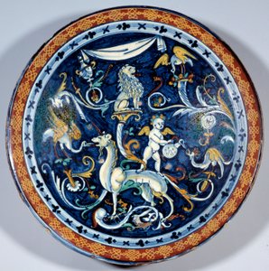 Cafaggiolo faience beker versierd met fantastische dieren