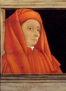 Cassone met 5 portretten van de Meester van de Florentijnse Renaissance, detail met het portret van Bondone Ambrogio door Italian School