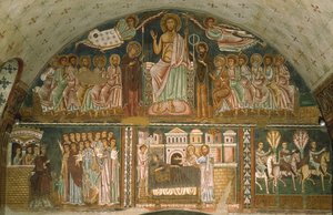 Christus op de troon tussen de Maagd, Johannes de Doper, de Apostelen en twee Engelen door Italian School